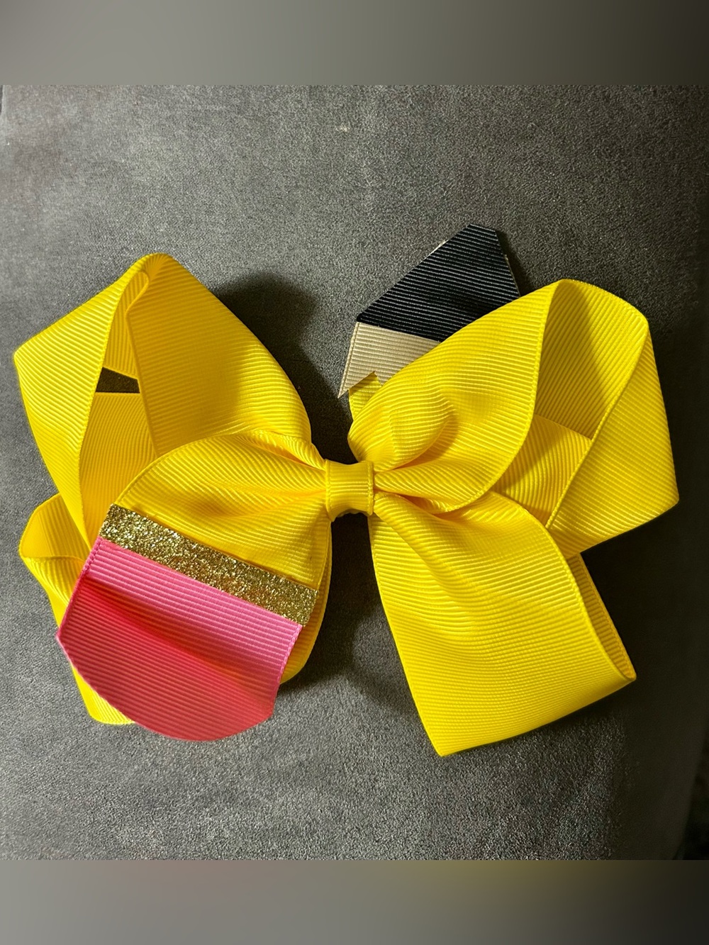 Back to School Hair Bow with Pink & Gold Accent